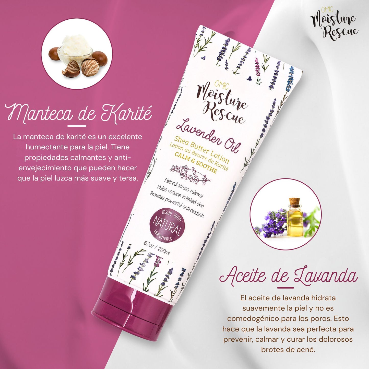 Crema Corporal Organica Omic Con Manteca De Karité Y Aceite De Lavanda ingredientes Naturales trata Sequedad E Irritaciones 200ml