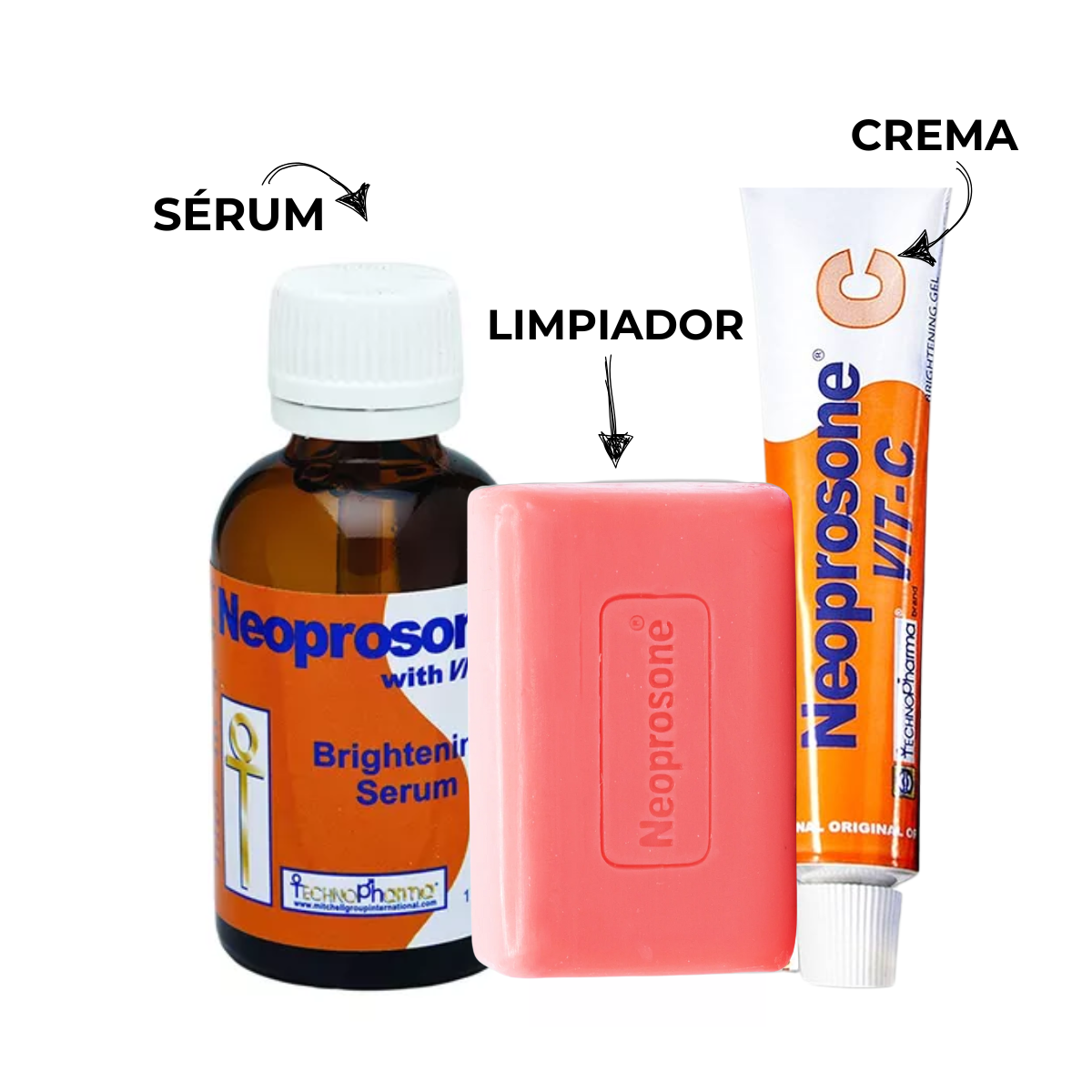 Kit aclarante para cuerpo y rostro marca Neoprosone con Vitamina C