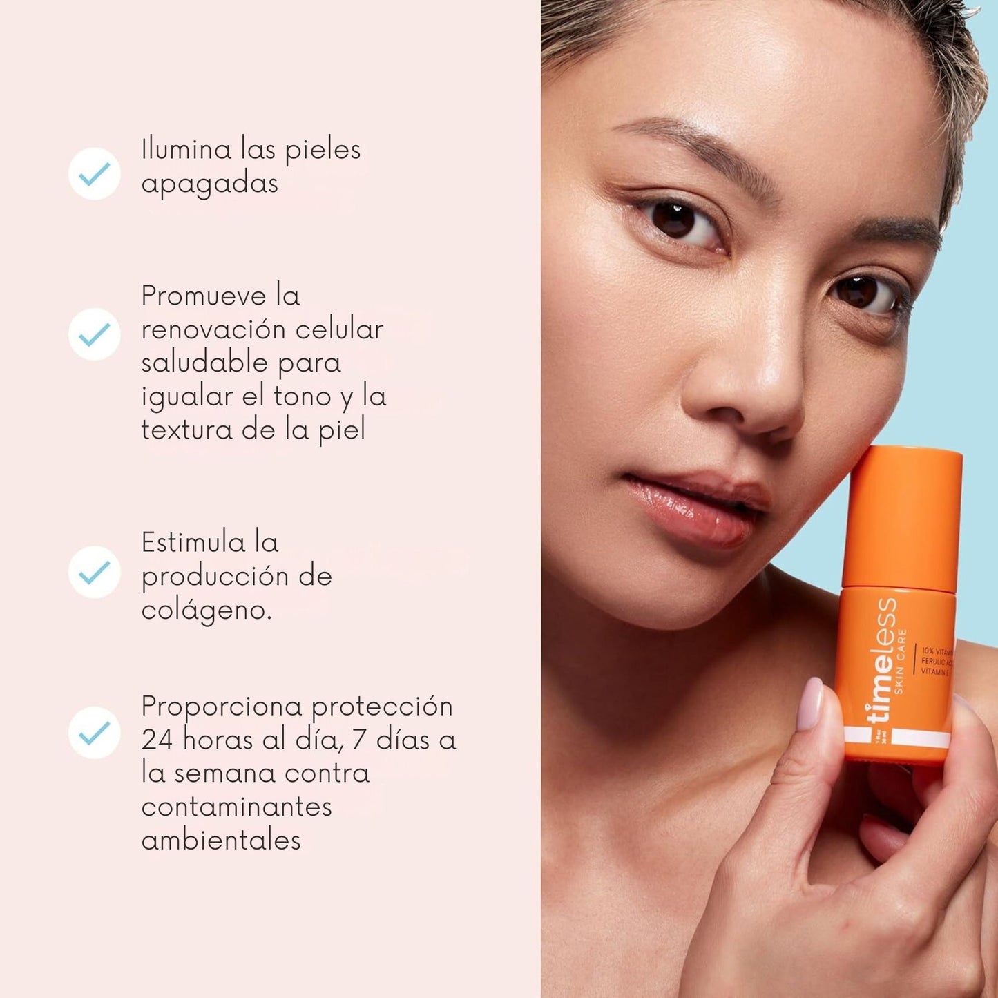 Suero facial con Vitamina C al 10% - Timeless Skin Care - con Ácido Ferúlico y Vitamina E - Para Todo tipo de piel -30ML