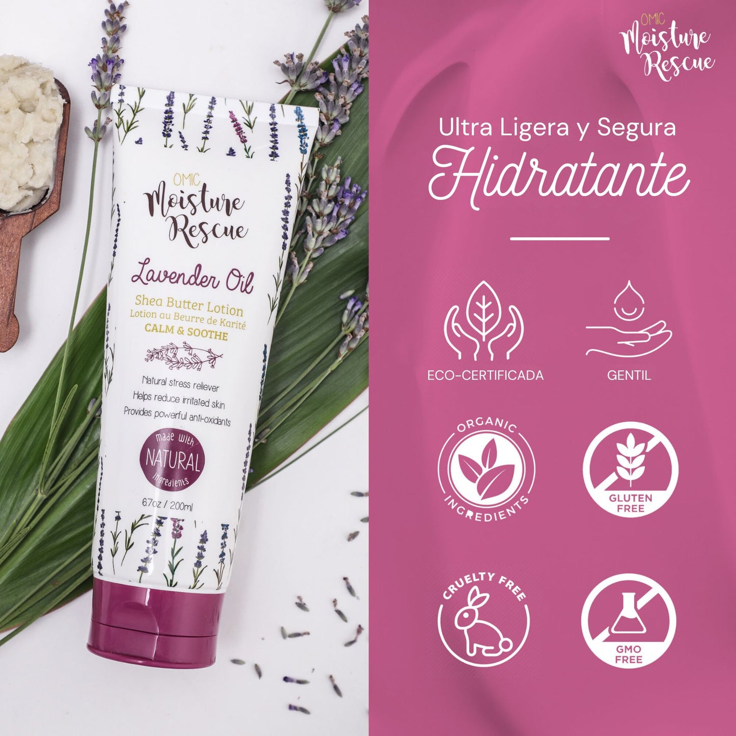 Crema Corporal Organica Omic Con Manteca De Karité Y Aceite De Lavanda ingredientes Naturales trata Sequedad E Irritaciones 200ml