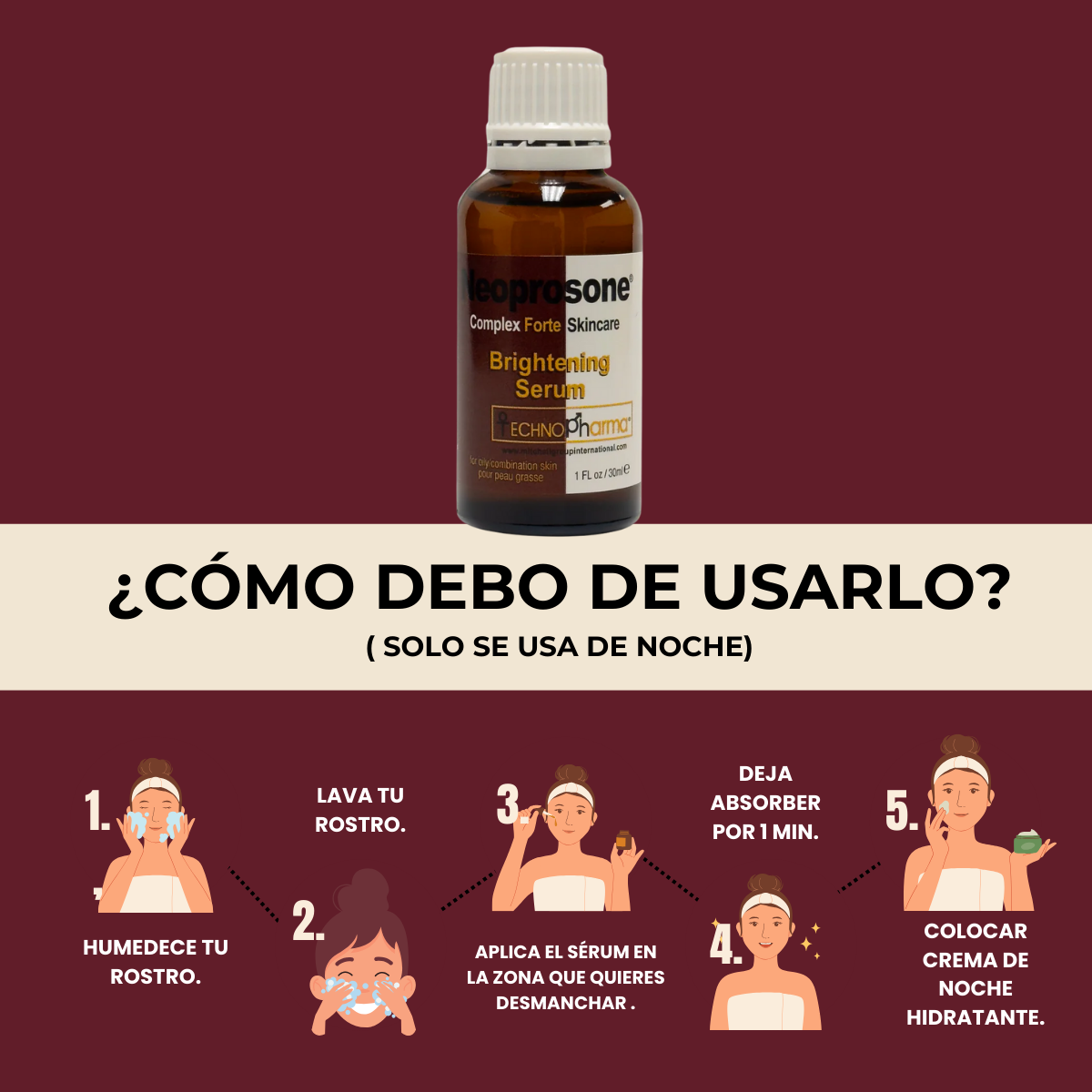 Serum Express Neoprosone Aclara Anti Manchas Technopharma Vitamina C Despigmentante Ácido Hialurónico Niacinamida Iluminador Hidratante Para Melasma Marcas Acné Antiedad 30ml