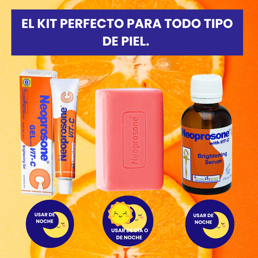 Kit aclarante para cuerpo y rostro marca Neoprosone con Vitamina C