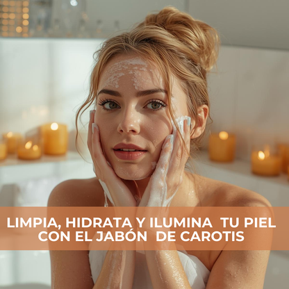 Carotis Skin Active Limpiador Facial Express Aclara Antimanchas con Vitamina C + Extracto Zanahoria + Vitamina Aclarante Despigmentante Blanqueador Piel Mixta Jabon Kojie San Acido Kojico 80gr