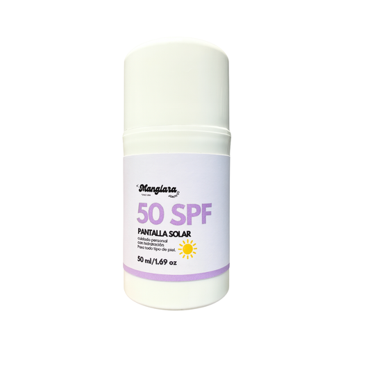 Bloqueador Protector Solar Mineral Facial en Gel SPF 50 Manglara Uso Diario Hidratante Todo Tipo de Piel No Grasoso 50ml