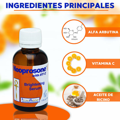 Serum Vitamina C Gel Neoprosone Despigmentante Aclarante Blanqueadora - Con Vitamina C Y Alfa Arbutina - Resultados En 2 Semanas - 30 Ml