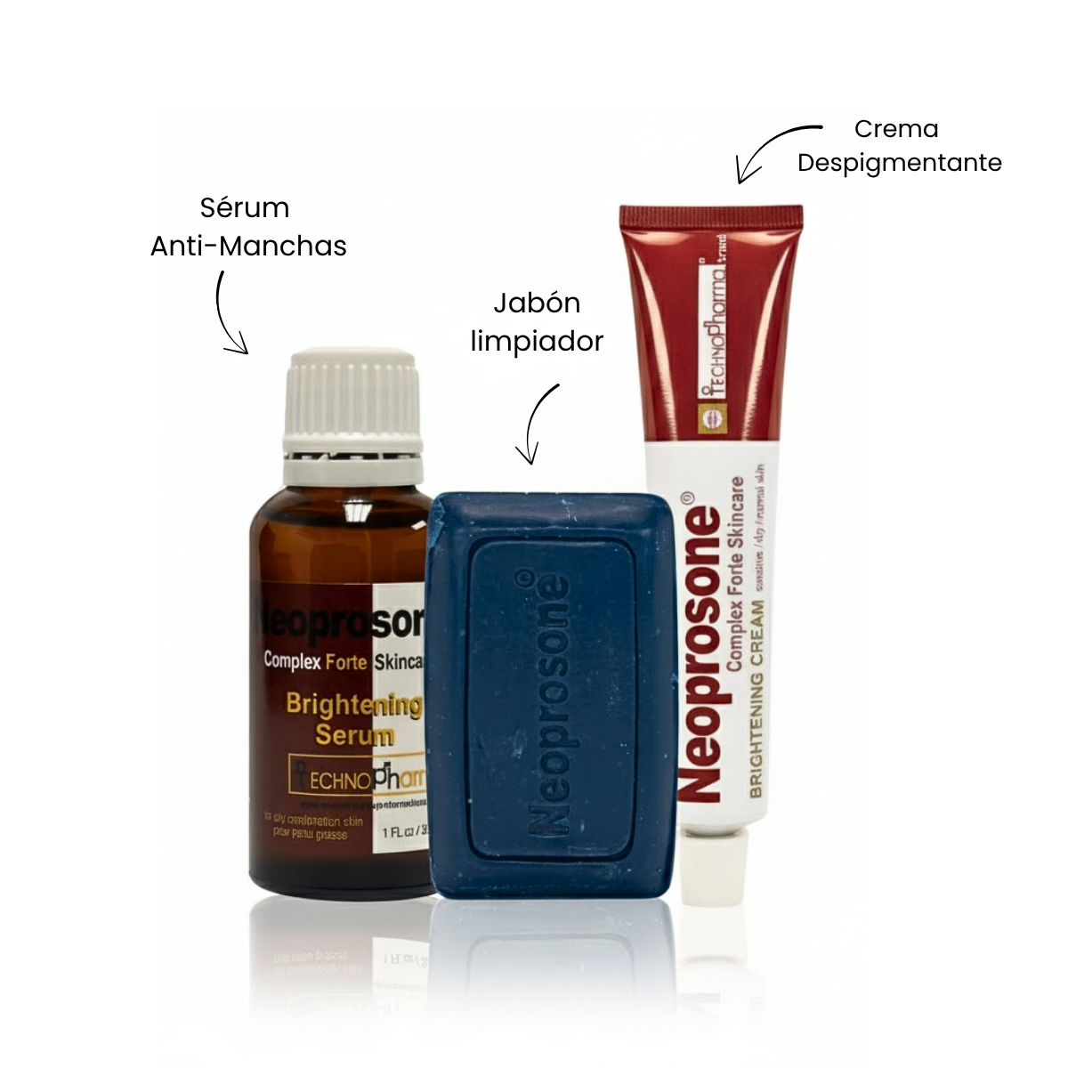 Kit Neoprosone Express Aclara Limpiador Facial + Serum Hidratante + Crema Revitalift Despigmentante ácido Hialurónico y Vitamina C- Rutina Completa, Antimanchas, Antioxidante Piel grasa acneica