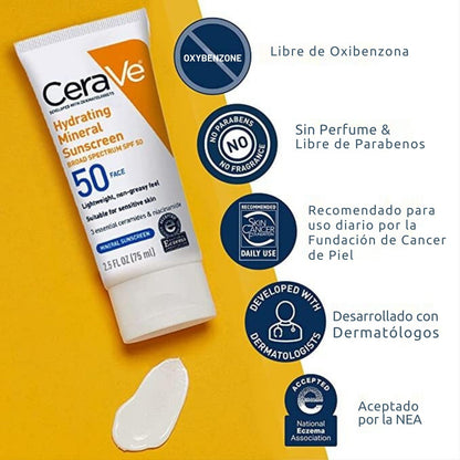 Cerave Mineral De Protección Solar Hidratante Spf50 Rostro