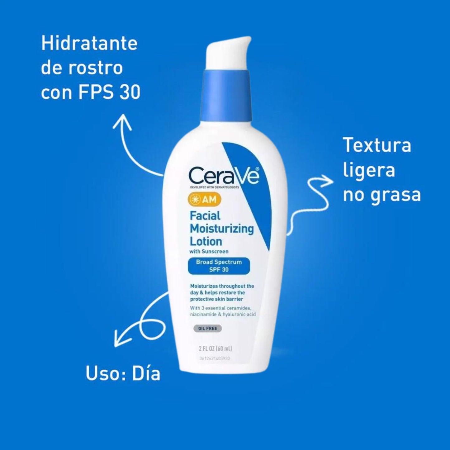 Cerave Crema Hidratante Facial Am Con Niacinamida Y Ácido Hialurónico - Con Protector Solar 60ml