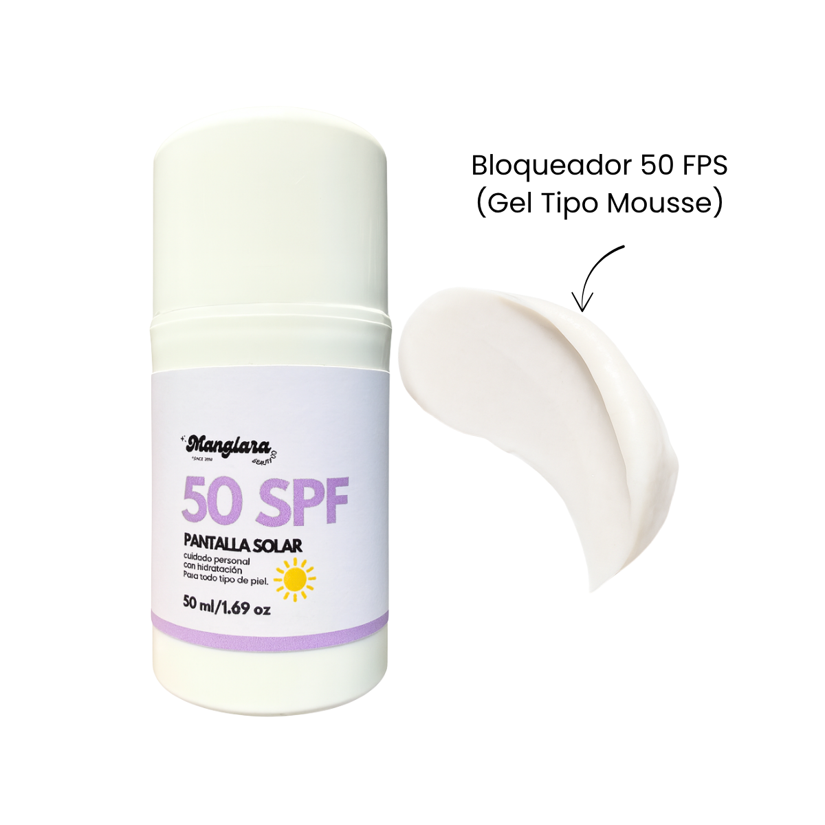 Bloqueador Protector Solar Mineral Facial en Gel SPF 50 Manglara Uso Diario Hidratante Todo Tipo de Piel No Grasoso 50ml