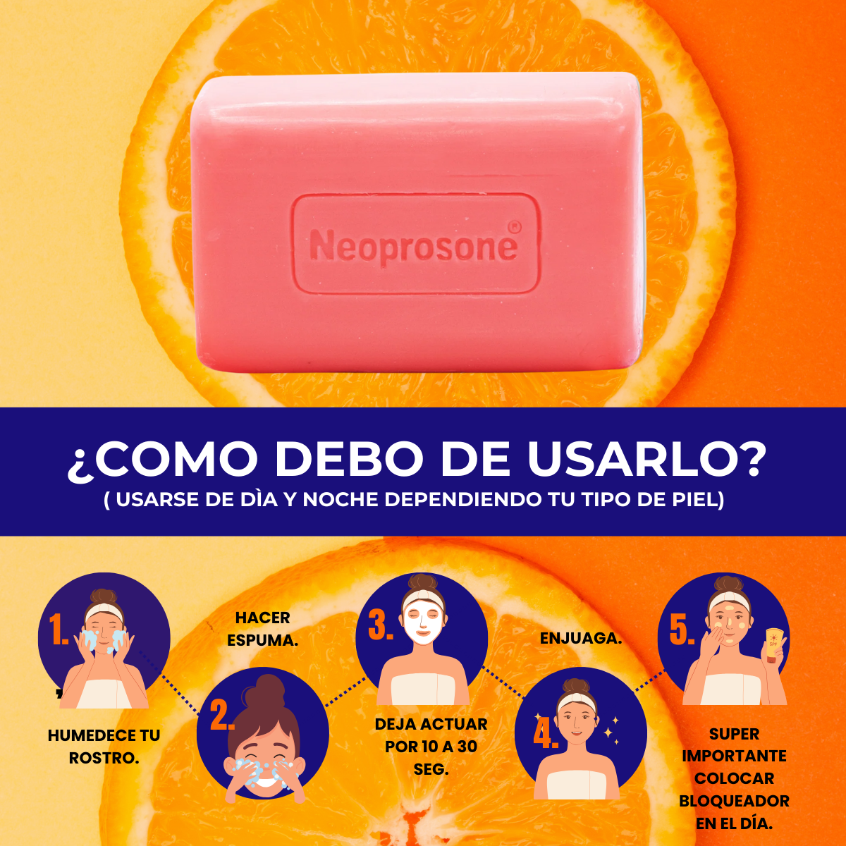 Neoprosone Skin Active Limpiador Facial Impurezas Express Jabon en Barra 80gr Aclara Antimanchas con Vitamina C Piel Mixta Acido Kojico Hidratante Despigmentante Niacinamide