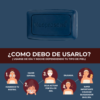 Limpiador Aclarante y Antibacteriano Neoprosone - Rostro y cuerpo - con Ácido Kójico Koji San y Niacinamida - Hidratante - Antimanchas AntiAcne, Borra Cicratices melasma Controla Grasa Jabon 80gr