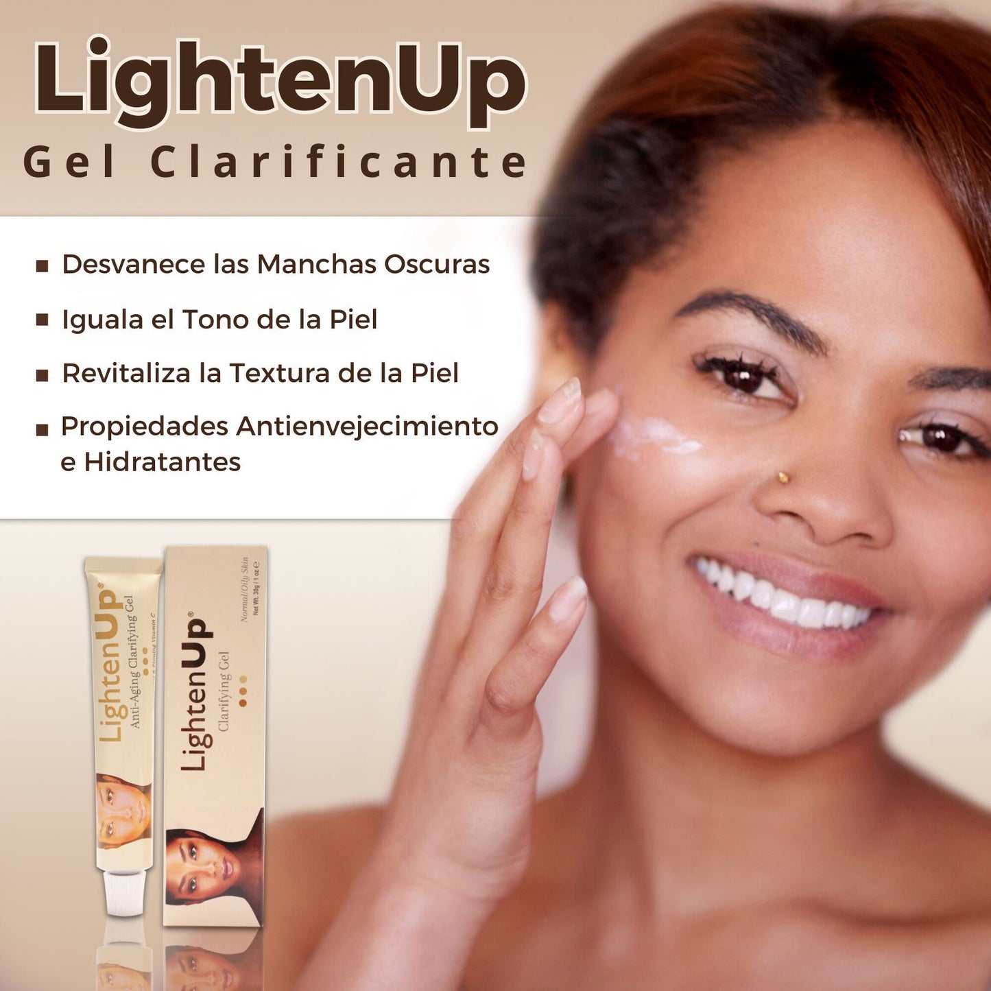 Crema Blanqueadora Aclarante Despigmentante Facial Y Corporal Lighten Up Con Vitamina C Alfa Arbutina Y Argán - Textura En Gel 30ml