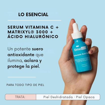 Suero facial con Vitamina C Timeless con Ácido Hialurónico - Para Todo tipo de piel - Antioxidante e Hidratante - 30ML