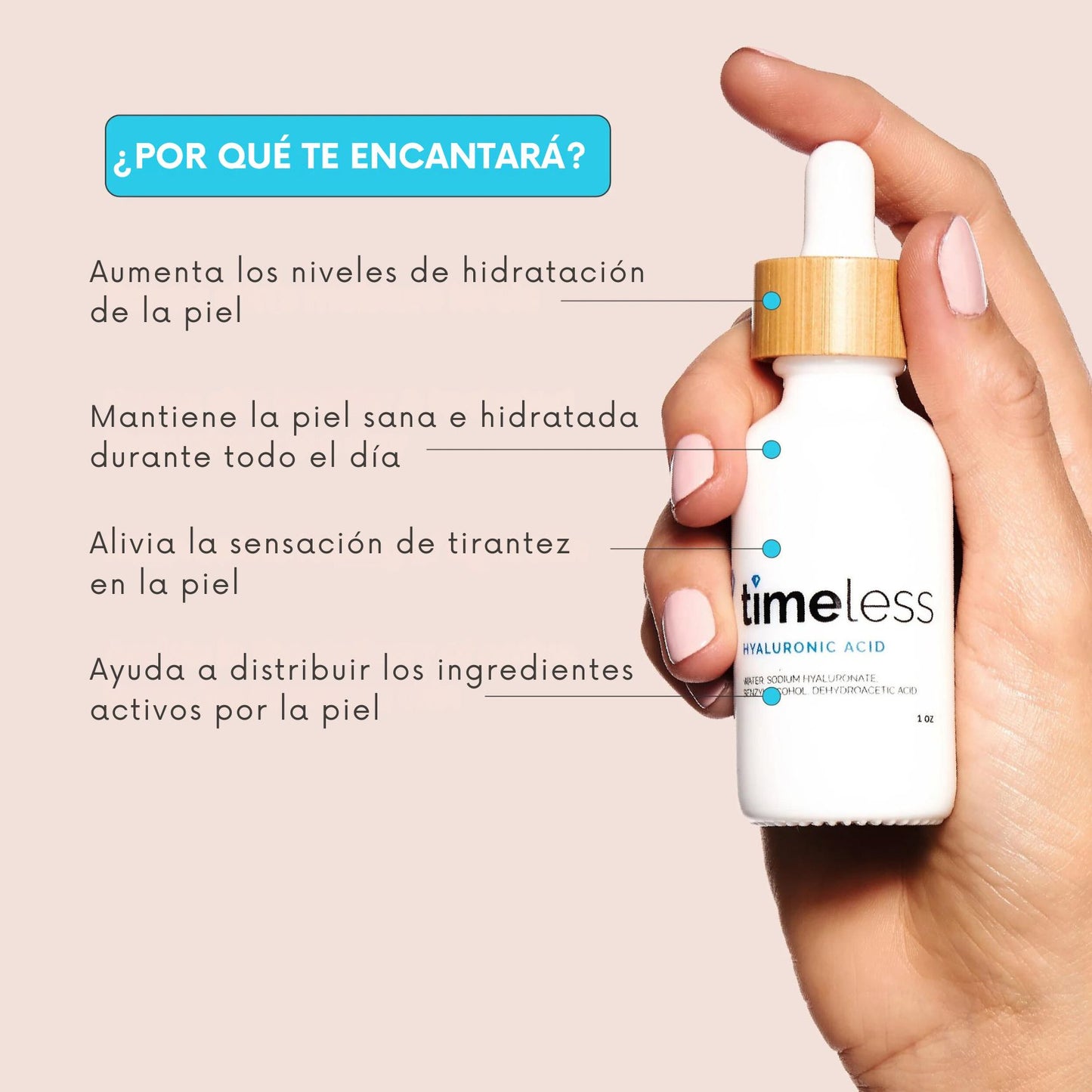 Ácido Hialurónico 100% Timeless - Suero Hidratante - Para todo tipo de Piel - Linea pura - 30ml