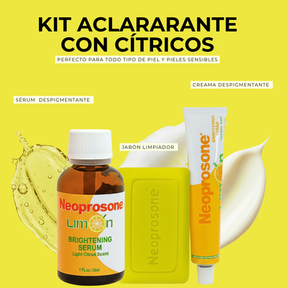 Kit Neoprosone Express Aclara Limpiador Facial + Serum Hidratante + Crema Revitalift Despigmentante Citricos Vitamina C - Rutina Completa, Antimanchas, Antioxidante Piel Sensible Skincare Antiedad