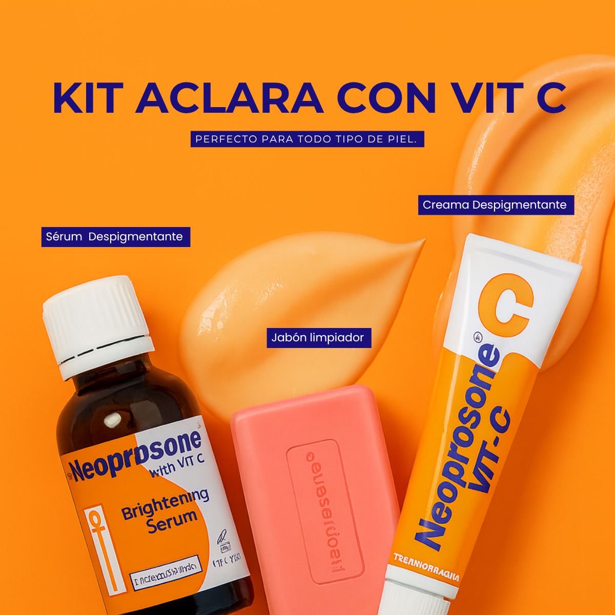 Kit aclarante para cuerpo y rostro marca Neoprosone con Vitamina C