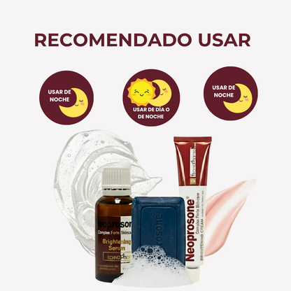 Kit Neoprosone Express Aclara Limpiador Facial + Serum Hidratante + Crema Revitalift Despigmentante ácido Hialurónico y Vitamina C- Rutina Completa, Antimanchas, Antioxidante Piel grasa acneica