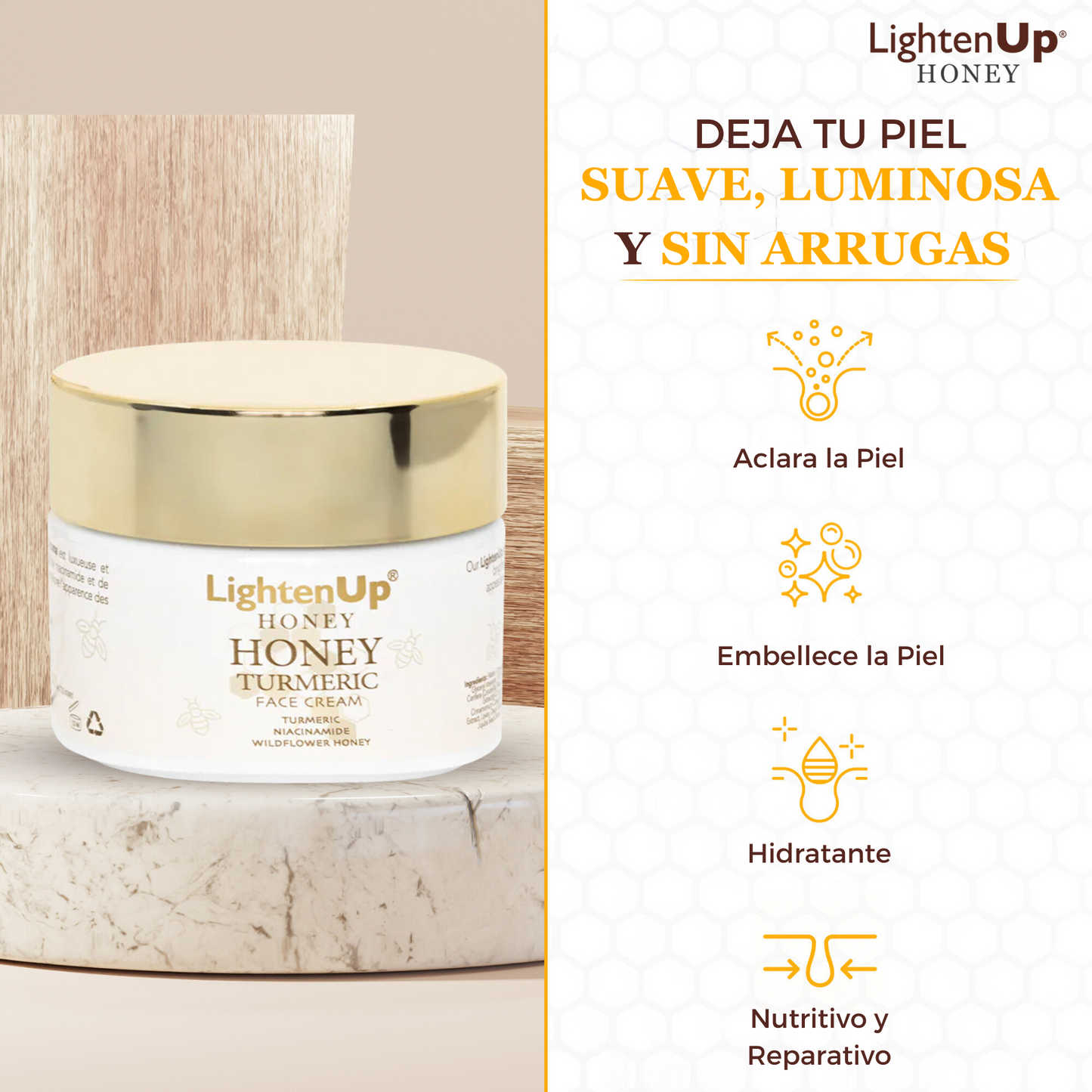 Crema Aclarante Hidratante Y Nutritiva -lighten Up Facial Y Corporal - Con Cúrcuma Niacinamida Y Miel - 100ml