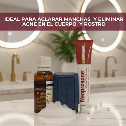 Kit Neoprosone Express Aclara Limpiador Facial + Serum Hidratante + Crema Revitalift Despigmentante ácido Hialurónico y Vitamina C- Rutina Completa, Antimanchas, Antioxidante Piel grasa acneica